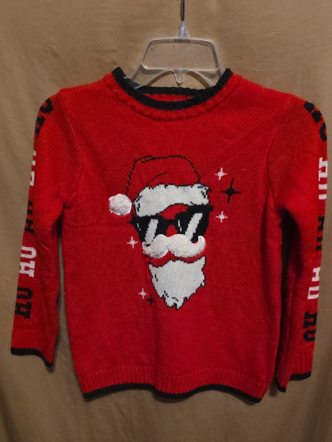 Kids Holiday Time Red Santa Crewneck Sweater With Black Trim M 8